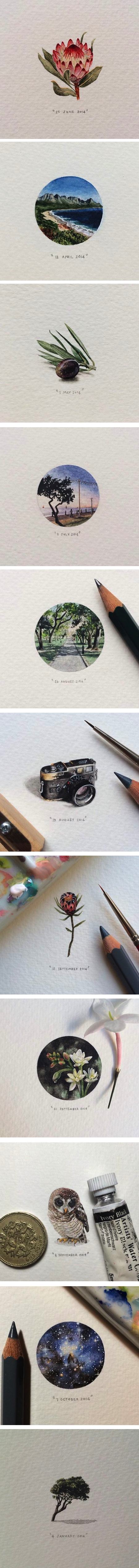 365 Postcards for Ants, miniature watercolors by Lorraine Loots