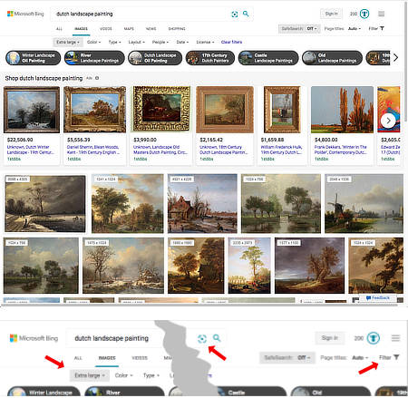 Bing image search interface