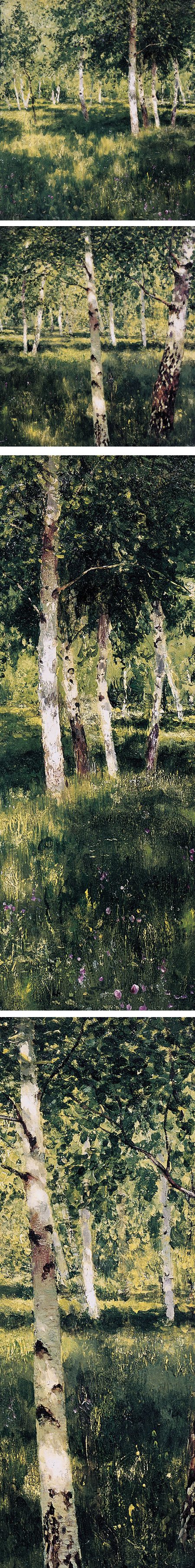 Birch Grove, landscapepainting by Russian painter Isaac Levitan (details)