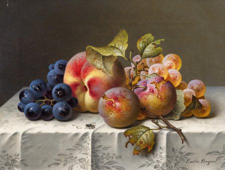 Still Life with Grapes and Peaches, Emelie Preyer , oil on canvas