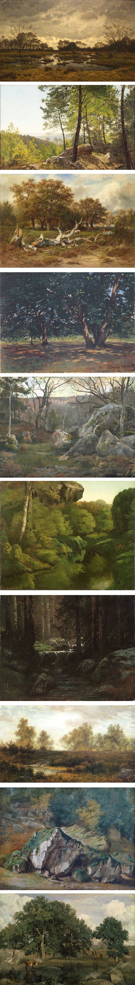 Paintings of the Forest of Fontainebleau, Alphonse Asselbergs, Christian Zacho, Francois Auguste Ortmans, Claude Monet, George Charles Aid, Gustave Courbet, Gustave Dore, Peter Burnit, Theodore Rousseau, Jean-Baptiste-Camille Corot