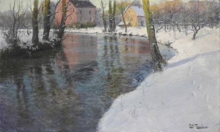 Winter Landscape, Frits Thaulow, pastel and watercolor on canvas 