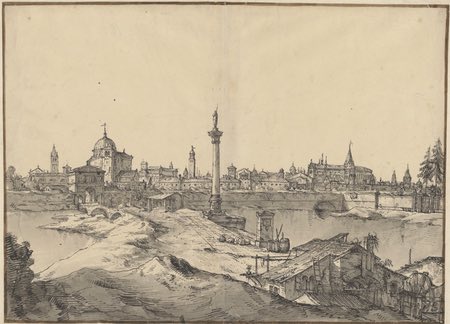 Imaginary View of Padua, Bernardo Bellotto, pen, black ink and gray wash drawing