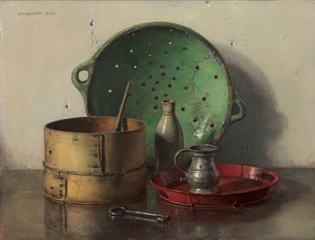 Still life with a green strainer, Jan Bogaerts still life painting