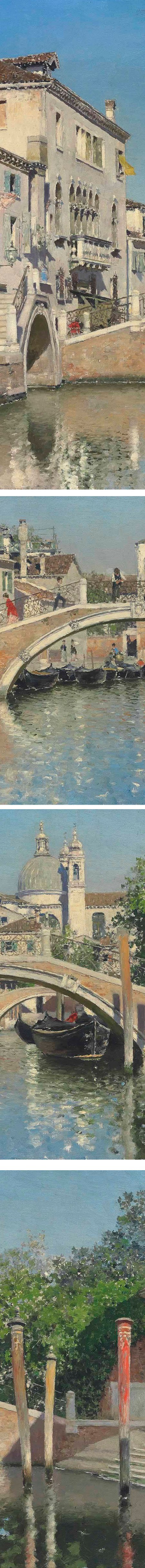 A Venetian canal with gondolas, Santa Maria Della Salute beyond (details), Martín Rico y Ortega