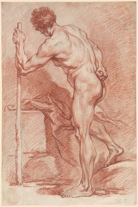 Francois Boucher chalk drawing of a male nude figure