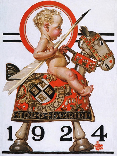 Saturday Evening Post cover, December 1923, featuring a New Years baby by American illustrator J. C. Leyendecker