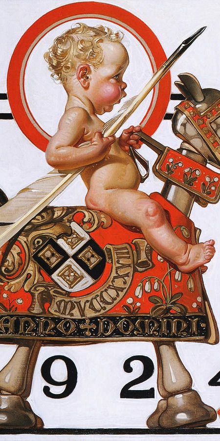 Saturday Evening Post cover, December 1923 (details), featuring a New Years baby by American illustrator J. C. Leyendecker