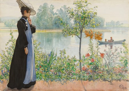 Karin by the Shore, Carl Larsson, watercolor