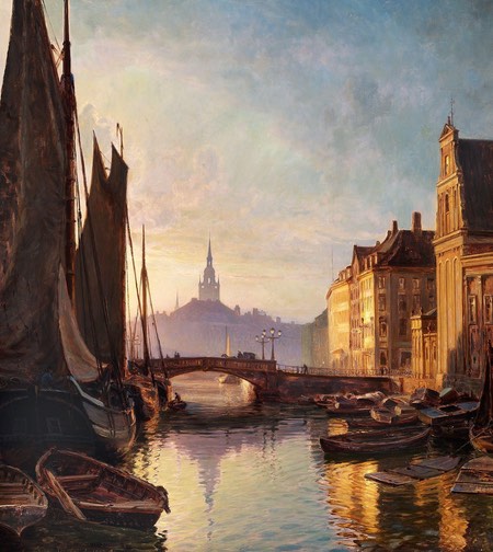 The Canal at Holmes Bridge,Christian Mlested, oil on vanvas