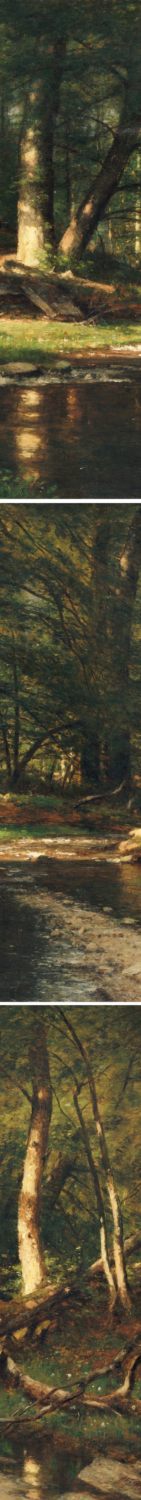 The Brook in the Woods, Worthington Whittredge, oil on canvas (details)