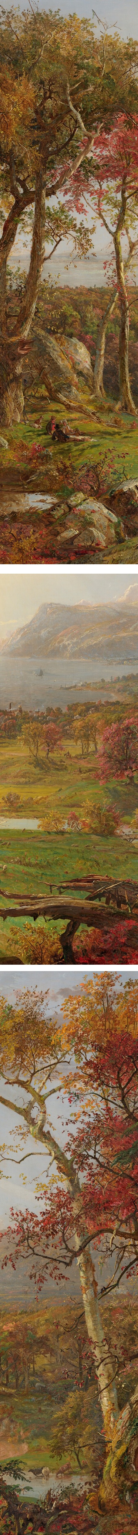 Autumn - On the Hudson River, Jasper Francis Cropsey, Hudson River School, oil on canvas, National Gallery DC (details)