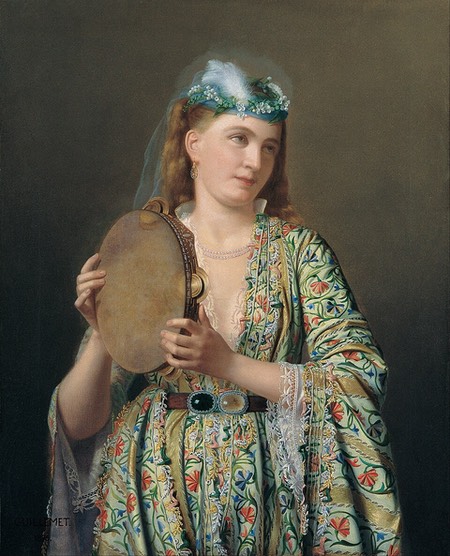 Portrait of a Lady of the Court Playing the Tambourine, Pierre Desire Guillemet