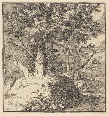 Tree on a Mound, John Chrome, etching on chine applique