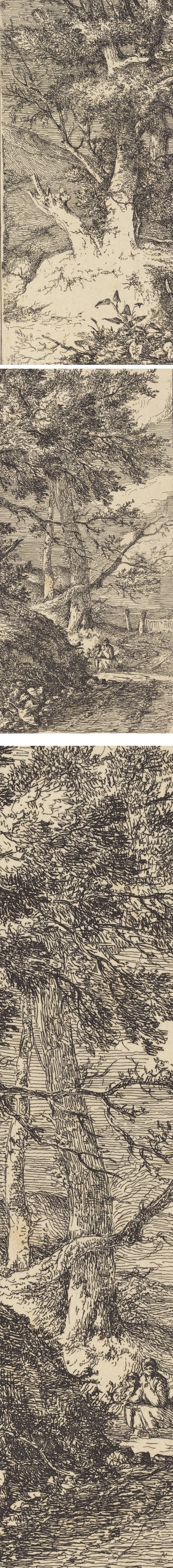 Tree on a Mound, John Chrome, etching on chine applique (details)
