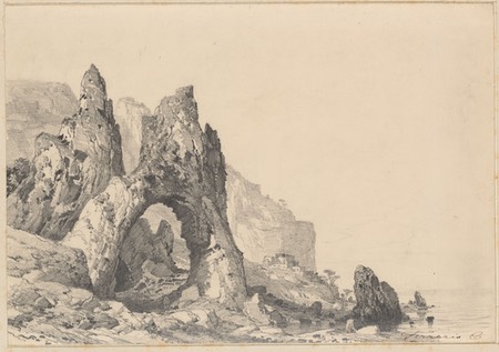 A Natural Stone Arch Beside the Sea, Carlo Ferrario, pencil on paper