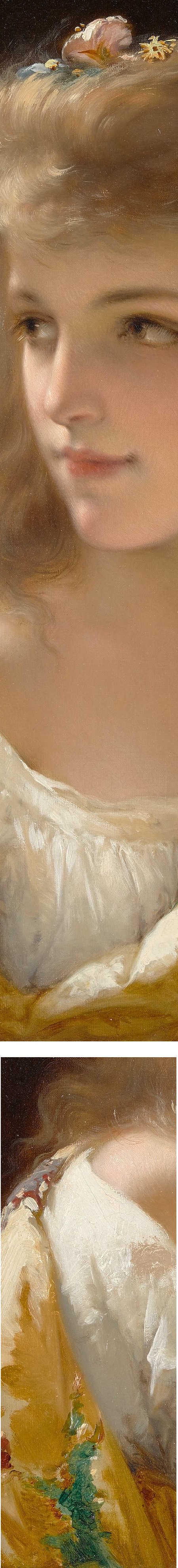 Portrait of a young woman, Pierre Oliver Joseph Coomans, oil on canvas (details)