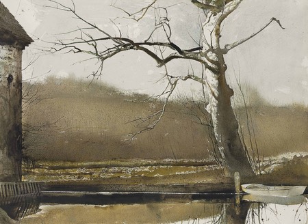 Flat Boat, Andrew Wyeth, watercolor drybrush